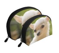 Visage de Chien Chihuahua Blanc, Trousse de Maquillage Coquille Femme Petit Porte-Monnaie Trousse de Toilette Trousse à cosmétiques 2 pièces