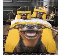 visage de chien heureux 3D Imprimé Housse de couette Microfibre résistante Portrait d'animal de compagnie en studio Drap de couette 2 taies hypoallergénique couples famille Super king（260x220cm）