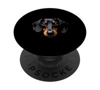Visage de chien teckel noir PopSockets PopGrip Adhésif