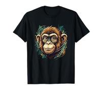 Visage de chimpanzé Souriant, Feuilles de Jungle, Faune T-Shirt