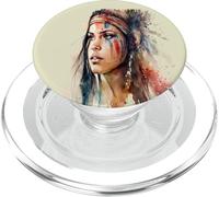 Visage de Femme amérindienne, Aquarelle PopSockets PopGrip pour MagSafe