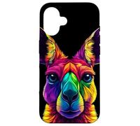 Visage de Kangourou coloré - Animaux Sauvages australiens - Noir Coque pour iPhone 16