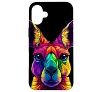Visage de Kangourou coloré - Animaux Sauvages australiens - Noir Coque pour iPhone 16 Plus