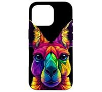 Visage de Kangourou coloré - Animaux Sauvages australiens - Noir Coque pour iPhone 16 Pro
