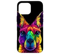 Visage de Kangourou coloré - Animaux Sauvages australiens - Noir Coque pour iPhone 16 Pro Max