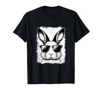 Visage de Lapin avec Lunettes de Soleil Lapin drôle Jour de Pâques Homme Garçon T-Shirt Graphique avec Valeur, Homme, Noir, S