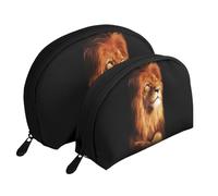 Visage de Lion en colère, Trousse de Maquillage Coquille Femme Petit Porte-Monnaie Trousse de Toilette Trousse à cosmétiques 2 pièces