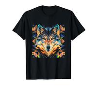 Visage de Loup géométrique coloré Bas Poly Animal Art T-Shirt Graphique avec Valeur