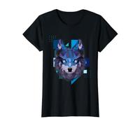 Visage de Loup géométrique coloré Bas Poly Animal Art T-Shirt Graphique avec Valeur