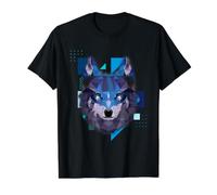 Visage de Loup géométrique coloré Bas Poly Animal Art T-Shirt Graphique avec Valeur