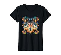 Visage de Loup géométrique coloré Bas Poly Animal Art T-Shirt Graphique avec Valeur
