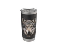Visage de loup gris clair de lune forêt faune nature loup gris Gobelet isotherme en acier inoxydable double paroi