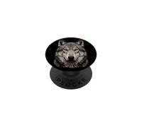 Visage de Loup Gris Clair de Lune forêt Faune Nature Loup Gris PopSockets PopGrip Adhésif