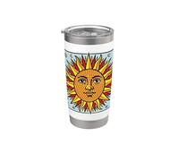 Visage de soleil céleste Pop Art Comic Style Sunburst Graphic Gobelet isotherme en acier inoxydable double paroi