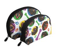Visage de Teckel ludique, Trousse de Maquillage Coquille Femme Petit Porte-Monnaie Trousse de Toilette Trousse à cosmétiques 2 pièces