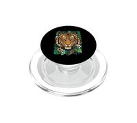 Visage de Tigre - Feuilles de Jungle Tropicale - Art géométrique PopSockets PopGrip pour MagSafe