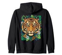 Visage de Tigre - Feuilles de Jungle Tropicale - Art géométrique Sweat à Capuche