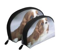 Visage d'épagneul Cavalier King Charles, Trousse de Maquillage Coquille Femme Petit Porte-Monnaie Trousse de Toilette Trousse à cosmétiques 2 pièces