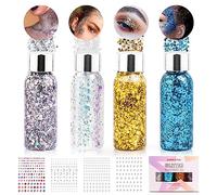 Visage Scintillant, 4 bouteilles de Gel Liquide pour le Visage Scintillant du Festival, Scintillant pour le Corps des Paillettes de Sirène pour le Maquillage du Visage des Ongles des Cheveux