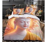 Visage serein du Bouddha Housse de Couette Microfibre Hypoallergique 3D Effet Ultra Douce méditation spirituelle Parure de Lit Fermeture Éclair Super Douce Confortable for Enfant Single（140x200cm）