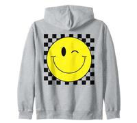 Visage Souriant rétro à Carreaux Jaunes Sweat à Capuche