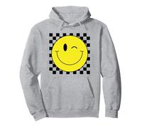 Visage Souriant rétro à Carreaux Jaunes Sweat à Capuche