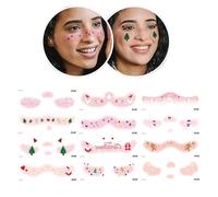 Visages adhésifs de Noël, patchs de maquillage - Autocollants mignons de visage de Noël 12X | Faveur de vacances, faux blush autocollants, cœur d'amour, élan de flocon de neige, imperméables pour la