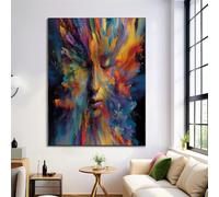 Visages colorés peinture murale sur toile, adapté à la décoration de salon, poster Home Decor, décorationStyle abstrait Sans cadre, jaune bleu