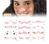 Visages d'autocollants de Noël, patchs de maquillage | Autocollants mignons pour le visage de vacances 12X | Accessoires artistiques pour cadeaux de vacances, cœur d'amour, flocon de neige, élan pour