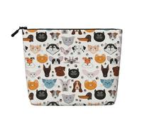 Visages de chat et de chien, bouledogue, beagle, labrador - Organiseur de voyage pour femme - Faux chanvre - Grande capacité - Étui à fermeture éclair