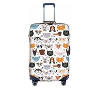 Visages de chat et de chien Bulldog Beagle Labrador imprimé housse de bagage élastique, couverture de bagage personnalisée avec fermeture à glissière., Blanc, M, white-417, M