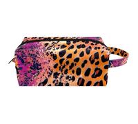 Visages de chaton et de chiot avec lunettes et ananas de plage pour femme, trousse de beauté, trousse de toilette de voyage portable à suspendre, trousse de maquillage en cuir, trousse à crayons pour