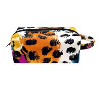 Visages de chaton et de chiot avec lunettes et ananas de plage pour femme, trousse de beauté, trousse de toilette de voyage portable à suspendre, trousse de maquillage en cuir, trousse à crayons pour