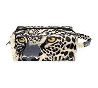 Visages de chaton et de chiot avec lunettes et ananas de plage pour femme, trousse de beauté, trousse de toilette de voyage portable à suspendre, trousse de maquillage en cuir, trousse à crayons pour