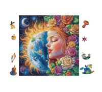 Visages de la Lune et du Soleil avec des Fleurs 100 Pièces Puzzle Collectionneur en Carton Haute Qualité Haute Difficulté Décoration Murale Oeuvre d'art Cadeau Noël Premium 28x28cm