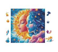 Visages du Soleil et de la Lune avec des Fleurs 100 Pieces Casse-tête Amateur d'art en Voitureton Haute Densité Difficile Niveau Expert Décoration Murale Salon Cadeau Fête des Mères 28x28cm
