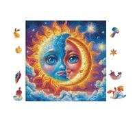 Visages du Soleil et de la Lune avec des Fleurs 100 Pièces Puzzle Débutant en Voitureton sans Déformation Facile Apprentissage Anti-Stress Passe-Temps Idée Cadeau Saint Valentin Premium 28x28cm