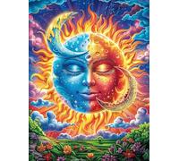 Visages du soleil et de la lune dans un ciel magique 1000 Pieces Casse-tête Collectionneur En Carton Anti-Déchirure Rêve magique de science-fiction Haute Difficulté Décoration Murale Collection Cadeau