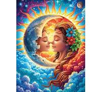 Visages du Soleil et de la Lune dans Un Ciel Magique 1000 Pièces Puzzle Débutant en Carton Haute Densité Faune Sauvage et Animaux de Compagnie Facile Apprentissage Anti-Stress Passe-Temps Cadeau Fête