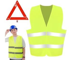 VisageVitalit Triangle Voiture, Triangle et Gilet Jaune pour Voiture, Gilet de SéCurité, Kit Triangle de Signalisation, Triangle Pliable pour Voiture, avec Mallette de Rangement