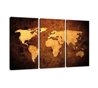 Visario 1162 Jeu de 3 Tableaux Motif Carte du Monde 160 x 90 cm