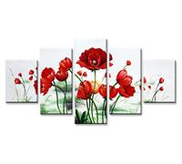 Visario 5533 Photos et Impressions d'art sur Toile 160 x 80 cm Coquelicot, Tulipes, Fleurs, en 5 Parties