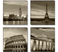 Visario 6604 Jeu de 4 Tableaux sur Toile de Lin, Motif London Paris Rome Berlin, 4 x 30 x 30 cm