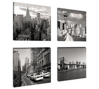 Visario 6901 Lot de 4 Tableaux en Toile de Lin New York 4 x 20 x 20 cm