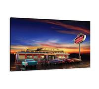 Visario Image sur Toile 120 x 80 cm Modèle N° XXL 5148 USA Diner Tableaux pour la Mur, encadrés, prêts à Poser, Tout Les Images sur châssis géant Bois véritable.