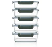 Visario Lot de 5 boîtes de conservation en verre de 1040 ml par boîte en verre | Lot de 5 boîtes à clic avec couvercle | Joint d'étanchéité en silicone | Récipients en verre avec couvercle | Boîtes de