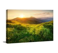 Visario Tableau mural 120 x 80 cm - Coucher de soleil dans les montagnes - Impression sur toile sur cadre en bois de qualité supérieure tendue sur châssis Décoration murale moderne pour salon, chambre