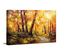 Visario Tableau mural 5073 - Motif chemin de forêt automnal à la lumière dorée - Impression sur toile moderne - 120 x 80 cm - Toile tendue sur cadre en bois - Prête à être accrochée - Décoration