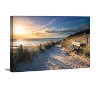 Visario Tableau mural idyllique chemin de plage avec dunes et mer 5069 - Impression sur toile moderne tendue sur cadre en bois, prête à accrocher, décoration murale pour salon, chambre à coucher