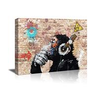 Visario Tableau Singe 4020 avec Un Casque Devant Un Mur de Briques 80x60 cm